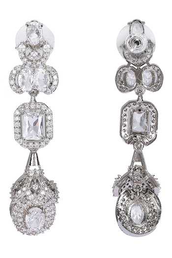 Buy_Auraa Trends_Silver Plated Imitation Diamonds Stone Embellished Necklace And Earring Set 