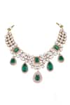 Auraa Trends_Green Crystals Kundan Necklace Set _Online_at_Aza_Fashions