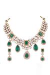 Buy_Auraa Trends_Green Crystals Kundan Necklace Set _Online_at_Aza_Fashions