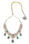 Shop_Auraa Trends_Green Crystals Kundan Necklace Set _Online_at_Aza_Fashions