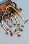 Shop_Auraa Trends_Green Crystals Kundan Necklace Set _at_Aza_Fashions