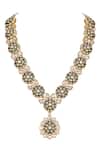 Buy_Auraa Trends_Green Crystals, Zari Kundan Floral Necklace Set _Online_at_Aza_Fashions