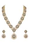 Shop_Auraa Trends_Green Crystals, Zari Kundan Floral Necklace Set _Online_at_Aza_Fashions