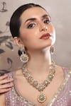 Shop_Auraa Trends_Green Crystals, Zari Kundan Floral Necklace Set 