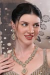 Auraa Trends_Green Crystals, Zari Kundan Floral Necklace Set _Online