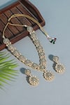 Shop_Auraa Trends_Green Crystals, Zari Kundan Floral Necklace Set _at_Aza_Fashions