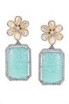 Auraa Trends_Green Stones, Crystals Mint Floral Kundan Earrings _Online_at_Aza_Fashions