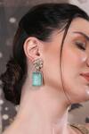 Buy_Auraa Trends_Green Stones, Crystals Mint Floral Kundan Earrings _at_Aza_Fashions