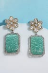 Shop_Auraa Trends_Green Stones, Crystals Mint Floral Kundan Earrings _at_Aza_Fashions