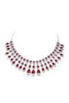 Auraa Trends_Red Faux Diamond And Ruby Stone Necklace Set _Online_at_Aza_Fashions