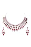 Buy_Auraa Trends_Red Faux Diamond And Ruby Stone Necklace Set _Online_at_Aza_Fashions