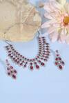 Shop_Auraa Trends_Red Faux Diamond And Ruby Stone Necklace Set _at_Aza_Fashions