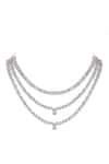Auraa Trends_Silver Plated Fabric Flowers Faux Diamond Necklace Set _Online_at_Aza_Fashions