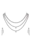 Buy_Auraa Trends_Silver Plated Fabric Flowers Faux Diamond Necklace Set _Online_at_Aza_Fashions