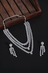Shop_Auraa Trends_Silver Plated Fabric Flowers Faux Diamond Necklace Set _at_Aza_Fashions