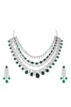 Auraa Trends_Green Fabric Flowers, Diamonds Faux And Emerald Necklace Set _Online_at_Aza_Fashions