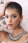 Buy_Auraa Trends_Green Fabric Flowers, Diamonds Faux And Emerald Necklace Set _at_Aza_Fashions