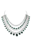 Buy_Auraa Trends_Green Fabric Flowers, Diamonds Faux And Emerald Necklace Set _Online_at_Aza_Fashions