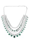 Shop_Auraa Trends_Green Fabric Flowers, Diamonds Faux And Emerald Necklace Set _Online_at_Aza_Fashions