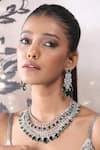 Auraa Trends_Green Fabric Flowers, Diamonds Faux And Emerald Necklace Set _at_Aza_Fashions