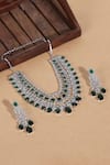 Shop_Auraa Trends_Green Fabric Flowers, Diamonds Faux And Emerald Necklace Set _at_Aza_Fashions