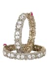 Auraa Trends_Silver Plated Zari Polki Stone And Faux Diamond Kadas Set _Online_at_Aza_Fashions