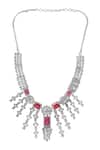 Auraa Trends_Silver Plated Rhinestones Designer Faux Diamond And Ruby Necklace Set _Online_at_Aza_Fashions