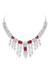 Buy_Auraa Trends_Silver Plated Rhinestones Designer Faux Diamond And Ruby Necklace Set _Online_at_Aza_Fashions
