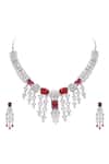 Shop_Auraa Trends_Silver Plated Rhinestones Designer Faux Diamond And Ruby Necklace Set _Online_at_Aza_Fashions