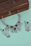 Shop_Auraa Trends_Silver Plated Rhinestones Designer Faux Diamond And Ruby Necklace Set _at_Aza_Fashions