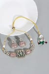 Shop_Auraa Trends_Multi Color Stones, Zari Kundan Embellished Necklace Set _at_Aza_Fashions