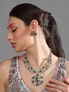 Shop_Auraa Trends_Green Stones Double Layered Zircon Necklace Set _at_Aza_Fashions
