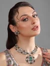 Buy_Auraa Trends_Green Stones Double Layered Zircon Necklace Set _at_Aza_Fashions