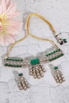 Shop_Auraa Trends_Green Beads Kundan Choker Necklace Set _at_Aza_Fashions