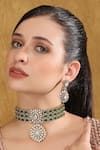 Shop_Auraa Trends_Green Stones Kundan Embellished Necklace Set_Online_at_Aza_Fashions