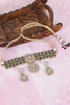 Shop_Auraa Trends_Green Stones Kundan Embellished Necklace Set_at_Aza_Fashions