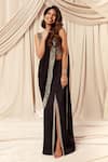 Buy_Charu and Vasundhara_Black Saree Satin Organza Cutdana Lorelei Border Pre-draped With Blouse _at_Aza_Fashions