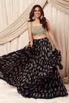 Buy_Bhumika Sharma_Black Twill Organza Printed Floret Sweetheart Embroidered Blouse And Lehenga Set _at_Aza_Fashions