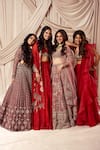 Buy_Ridhi Mehra_Red Saree Chiffon/organza Embroidery Chashm Pre Draped Ruffled With Blouse 