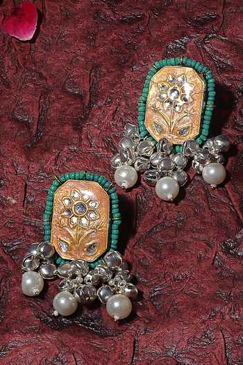Buy_Dugran By Dugristyle_Gold Plated Pearls, Stones Blossom Art Drop Earrings _at_Aza_Fashions