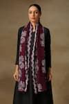 Shop_SHAZA_Wine Handloom French Lace Hand Embellished Stole _at_Aza_Fashions