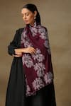 Buy_SHAZA_Wine Handloom French Lace Hand Embellished Stole _at_Aza_Fashions