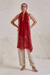 Buy_SHAZA_Red French Lace Floral Chantilly Stole _at_Aza_Fashions