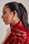 SHAZA_Red French Lace Floral Chantilly Stole _Online_at_Aza_Fashions