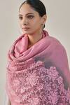 SHAZA_Pink Floral Lace Pashmina Stole _Online_at_Aza_Fashions