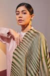 Shop SHAZA Green Seaweed Ikkat Stripe Stole at Aza Fashions Shop_SHAZA_Green Seaweed Ikkat Stripe Stole _at_Aza_Fashions