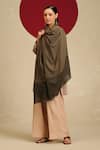 Buy_Shaza_Beige Gingham Checkered Pashmina Shawl _at_Aza_Fashions