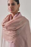 SHAZA_Pink Baby Zari Accent Fine Count Wool Stole _Online_at_Aza_Fashions