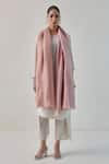 Shop_SHAZA_Pink Baby Zari Accent Fine Count Wool Stole _at_Aza_Fashions