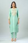 Prisho_Blue Embroidered Floral Round Straight Kurta Set _Online_at_Aza_Fashions
